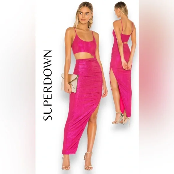 NWT REVOLVE Miyah Cut Out Dress in Pink Metallic, superdown HOT ITEM